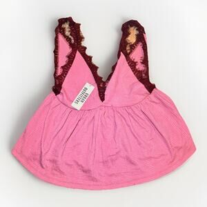 Urban Outfitters Lace Trim Babydoll Top Women’s S Pink Burgundy V-Neck NWT